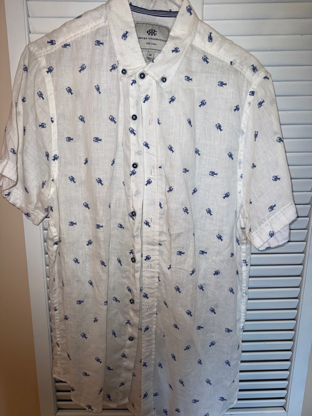 Report Short-Sleeve Linen Shirt - White with Blue Print